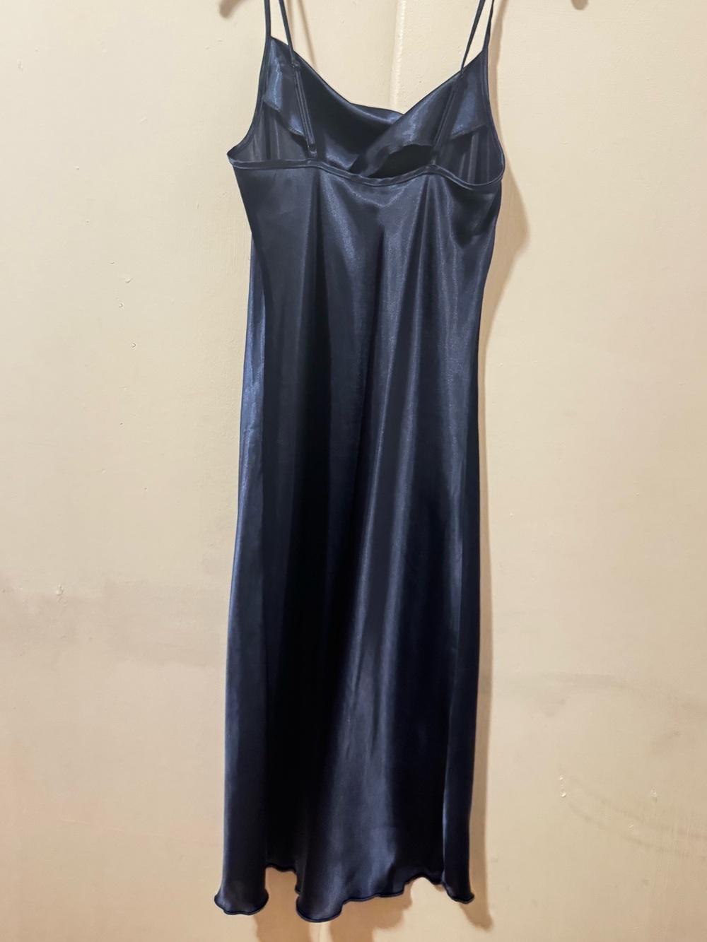 bebe Navy Satin Cowl Slip Dress with Thin Straps - Picture 4 of 4